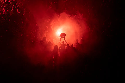 Olympiacos F.C. fans celebrate team's win